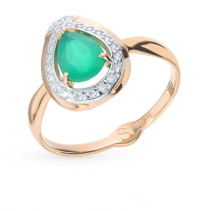 золотое кольцо с фианитами и агатом SOKOLOV 715052*