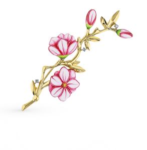 золотая брошь с финифтью, эмалью и бриллиантами