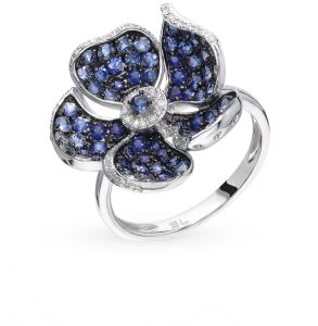 золотое кольцо с сапфирами и бриллиантами