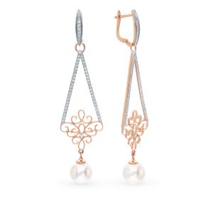 золотые серьги с фианитами и жемчугом