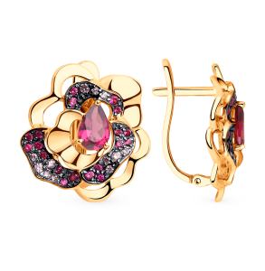 золотые серьги с рубинами, корундом и фианитами SOKOLOV 725732*