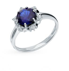 серебряное кольцо с сапфирами и фианитами