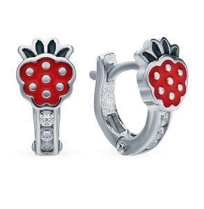 серебряные серьги с фианитами и эмалью