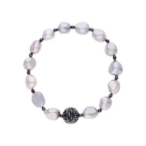 стальной браслет с жемчугами культивированными и кристаллами swarovski имитациями