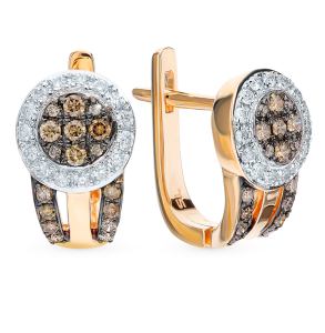 Золотые серьги с коньячными бриллиантами