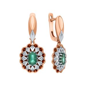 золотые серьги с изумрудами и бриллиантами