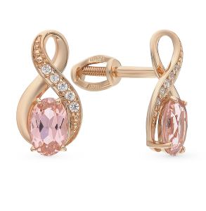 золотые серьги с морганитами и фианитами