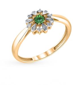 золотое кольцо с изумрудами и бриллиантами