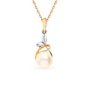 золотая подвеска с фианитами и жемчугом