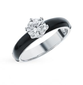 серебряное кольцо с фианитами и эмалью