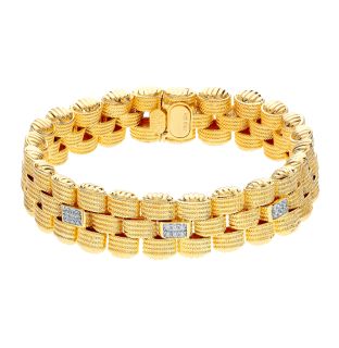 Серебряный браслет с фианитами PRESTIGE: жёлтое серебро 925 пробы, фианит — купить в интернет-магазине SUNLIGHT, фото, артикул 92615