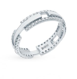 Серебряное кольцо с фианитами AQUAMARINE 62311А.5: белое серебро 925 пробы, фианит — купить в интернет-магазине SUNLIGHT, фото, артикул 90030