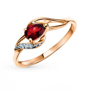 Золотое кольцо с гранатом и бриллиантами SUNLIGHT: красное и розовое золото 585 пробы, гранат, бриллиант — купить в интернет-магазине Санлайт, фото, артикул 108796