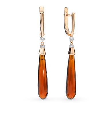 Золотые серьги с фианитами и гранатом