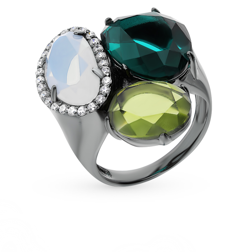 Фото «Серебряное кольцо с фианитами, алпанитом и лунным камнем»