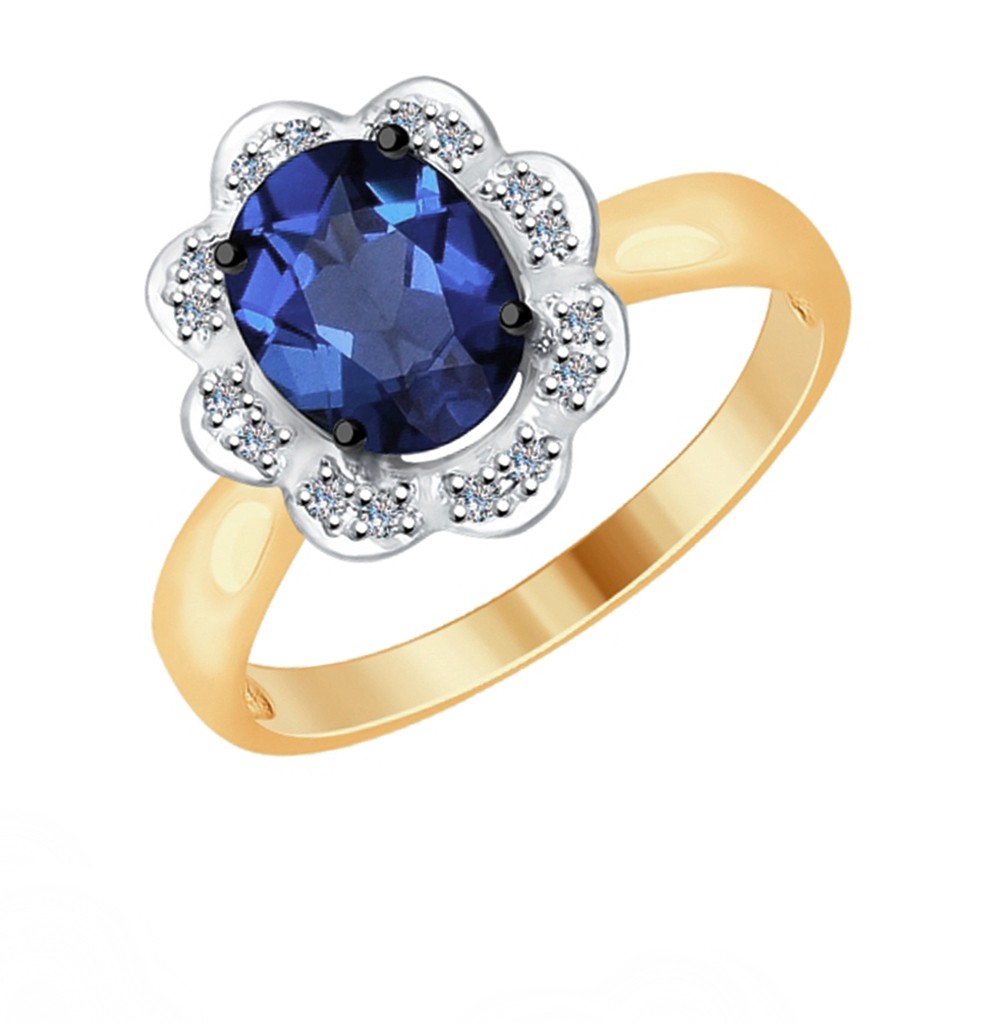Фото «Золотое кольцо с корундом и бриллиантами SOKOLOV 6012116»
