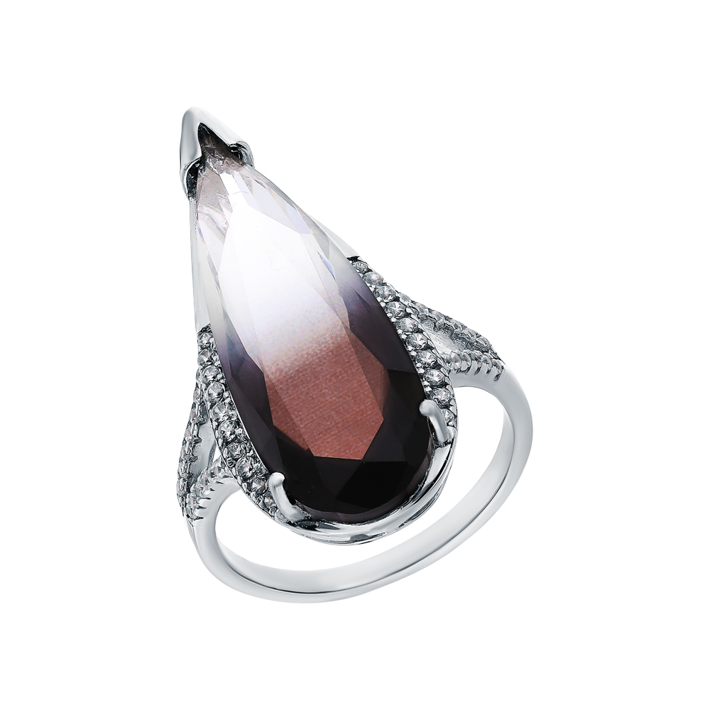 Серебряное кольцо с кубическим цирконием и ситаллами в Ростовe-на-Дону