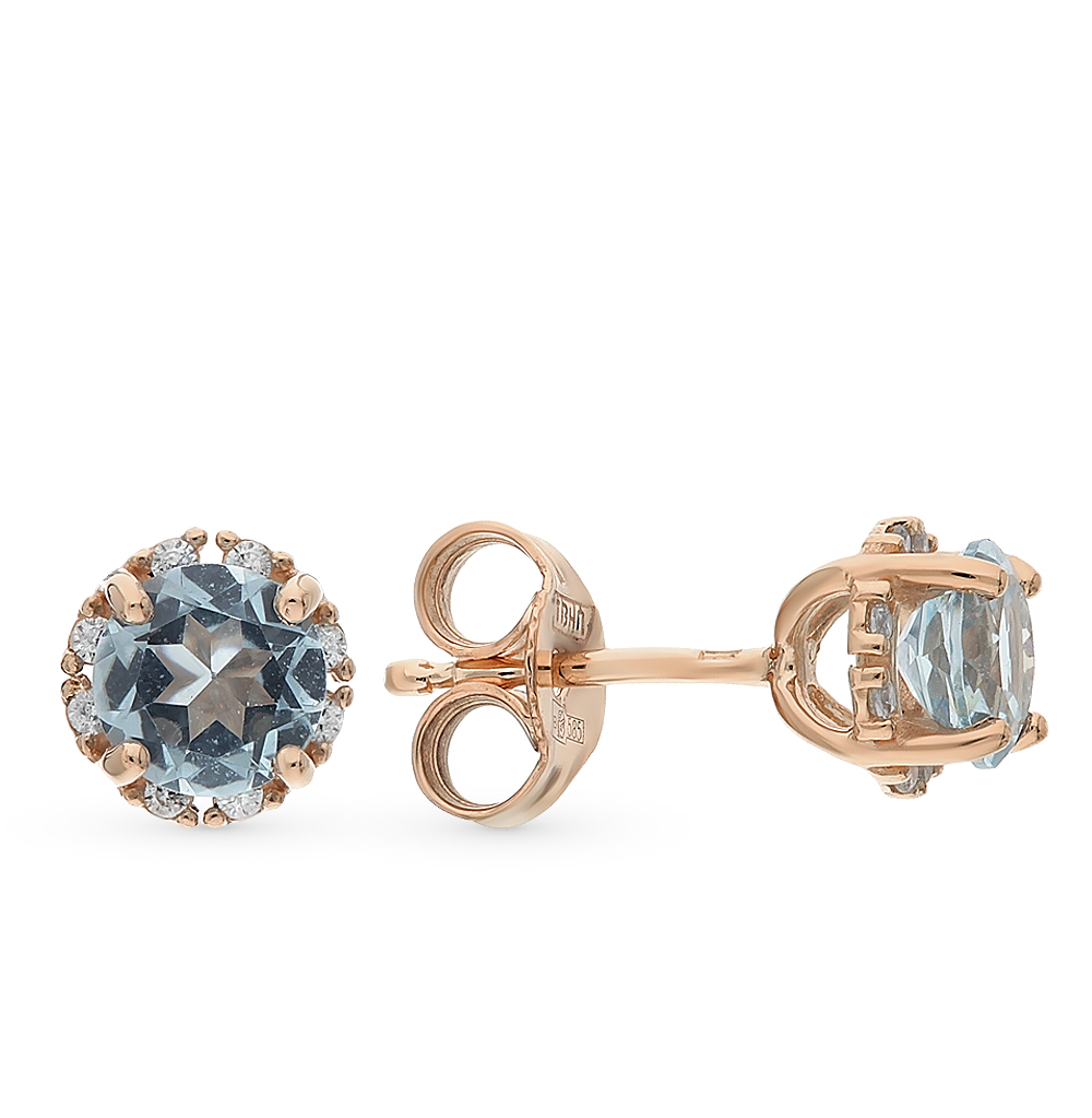 Золотые серьги с топазами и фианитами