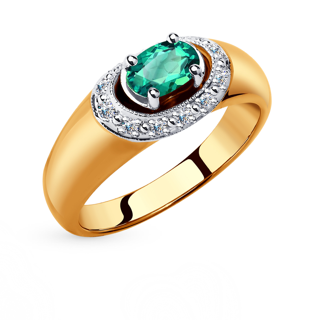 Фото «Золотое кольцо с изумрудами и бриллиантами SOKOLOV 3010487»