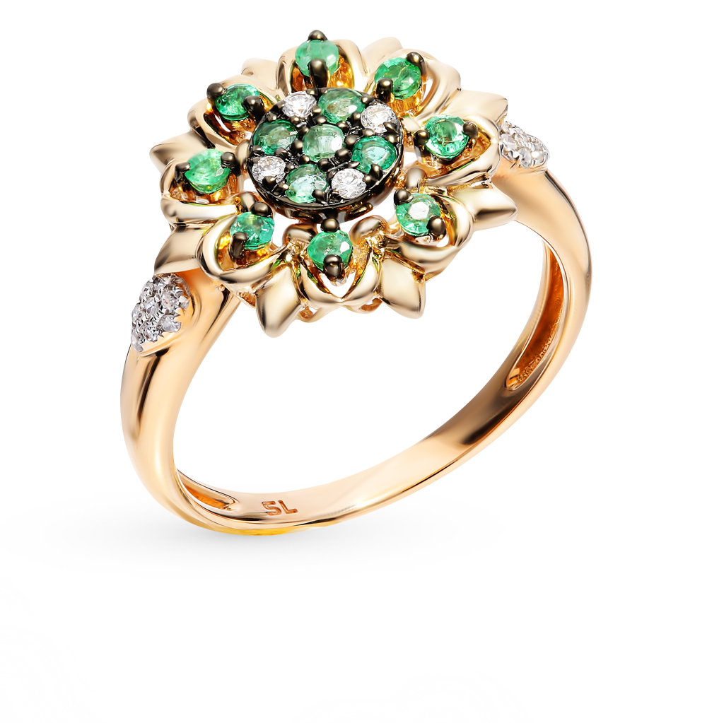 Золотое кольцо с изумрудами и бриллиантами в Ростовe-на-Дону
