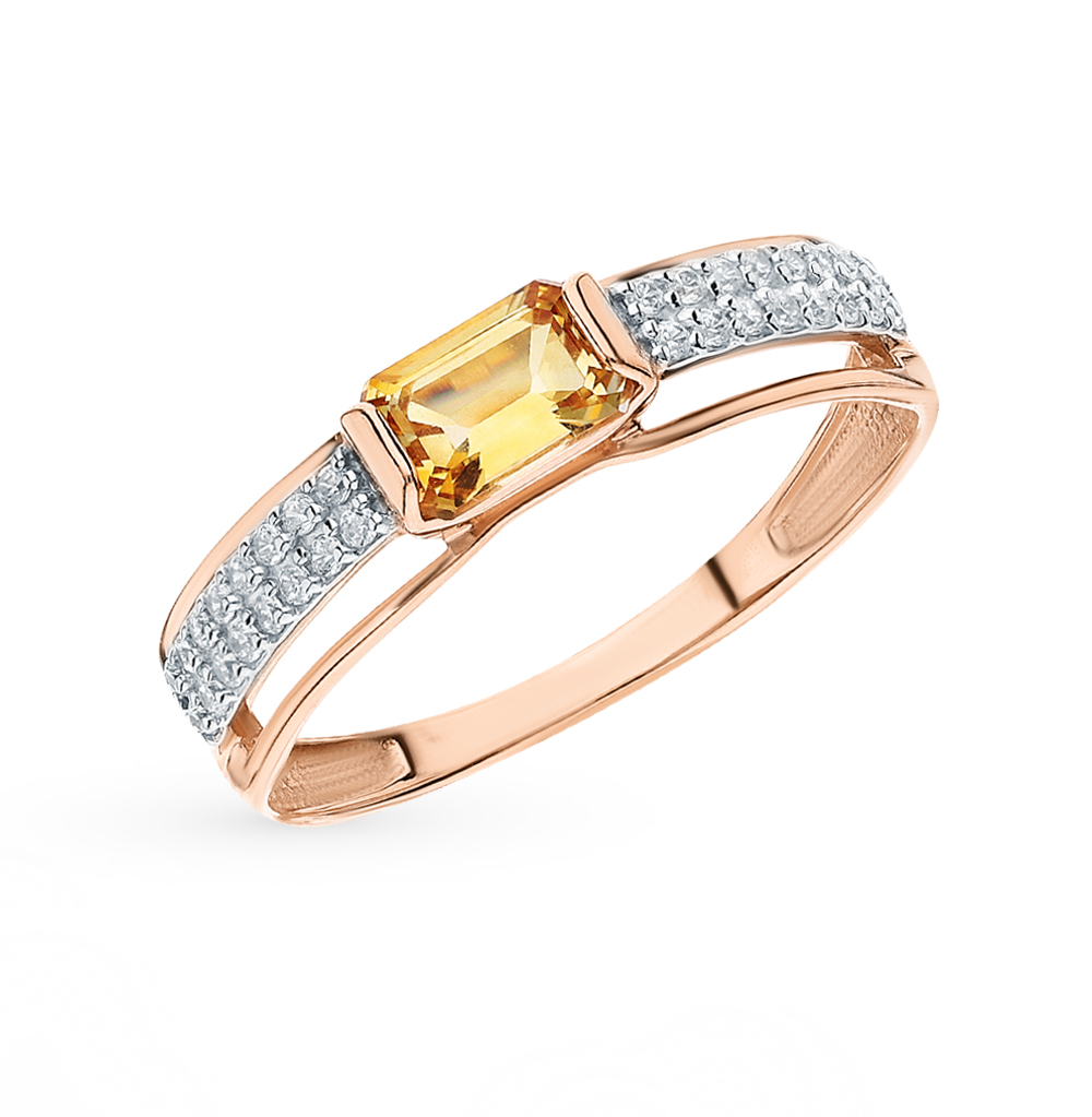 Фото «Золотое кольцо с цитрином и фианитами»