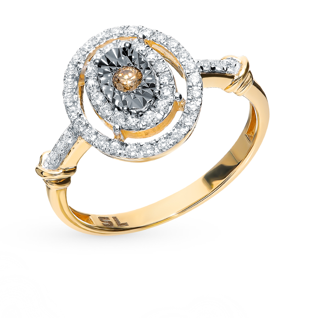 Золотое кольцо с коньячными бриллиантами в Краснодаре