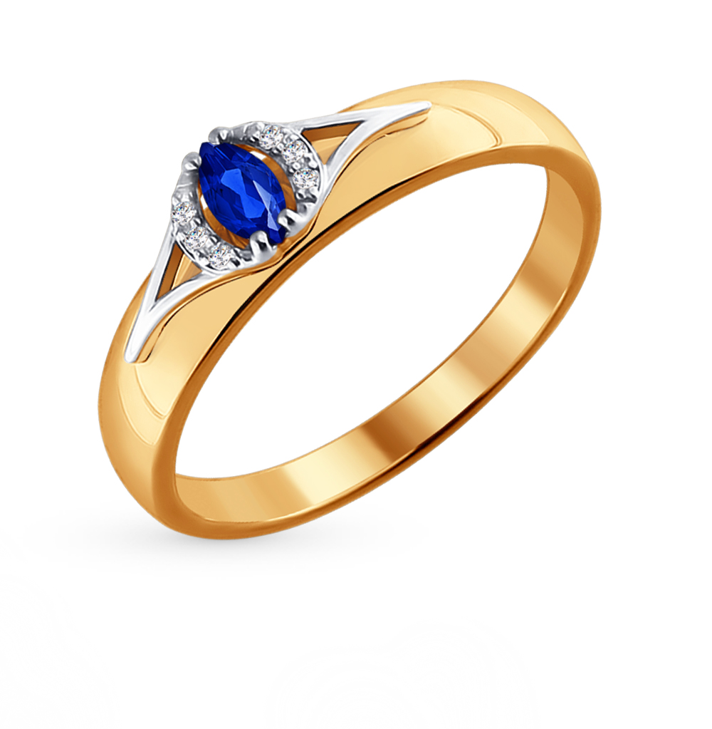 Фото «Золотое кольцо с сапфирами и бриллиантами SOKOLOV 2010982»