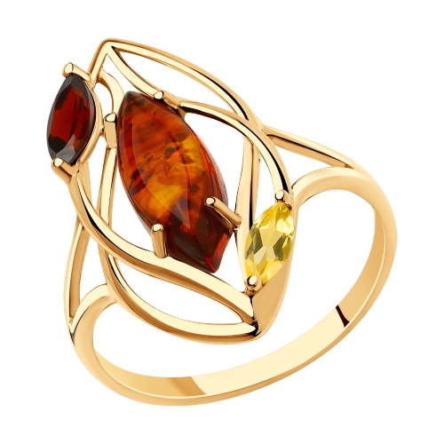 Золотое кольцо с янтарем, цитринами и гранатом SOKOLOV 715928 в Санкт-Петербурге