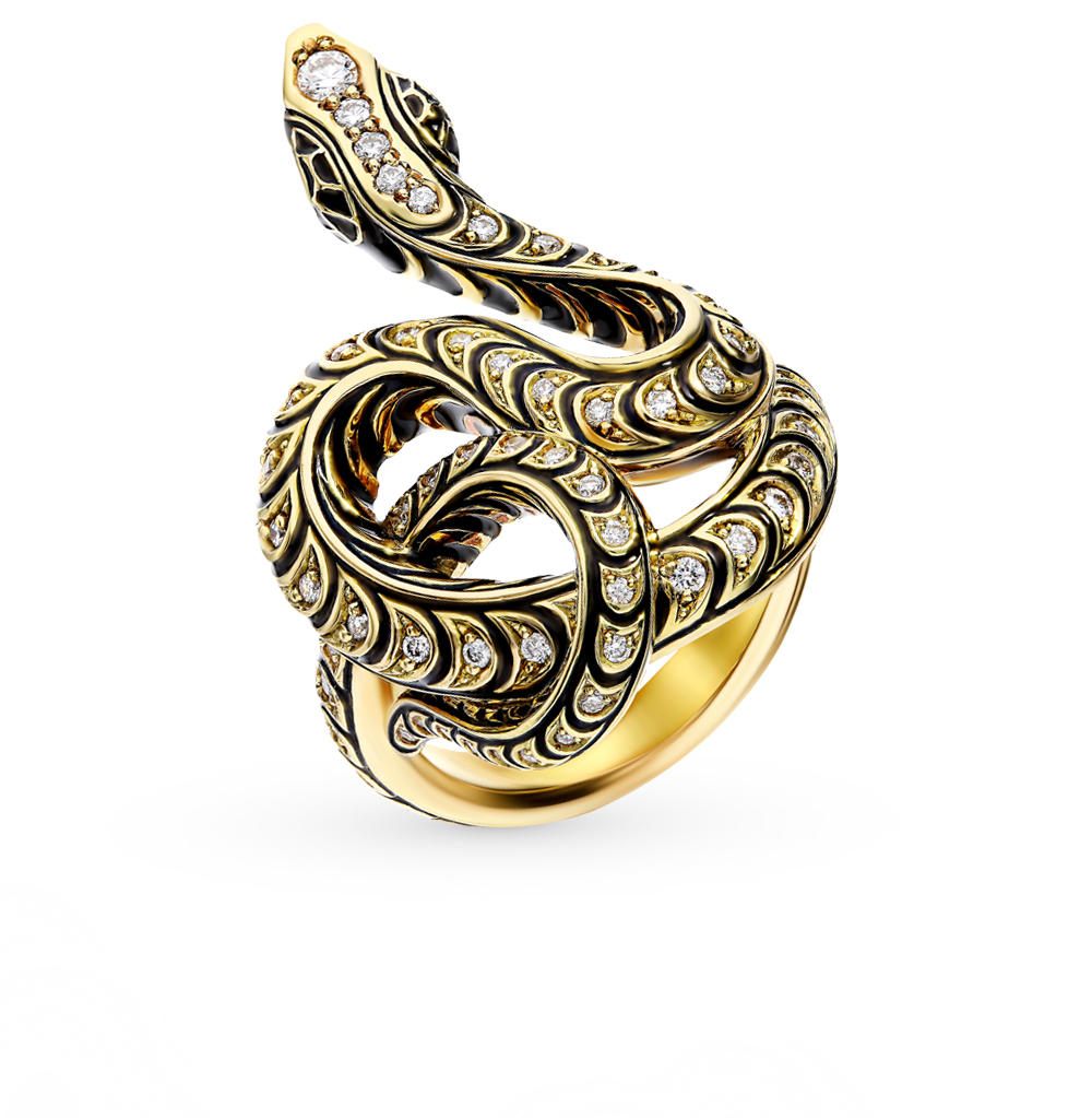 Золотое кольцо с эмалью и бриллиантами в Новосибирске