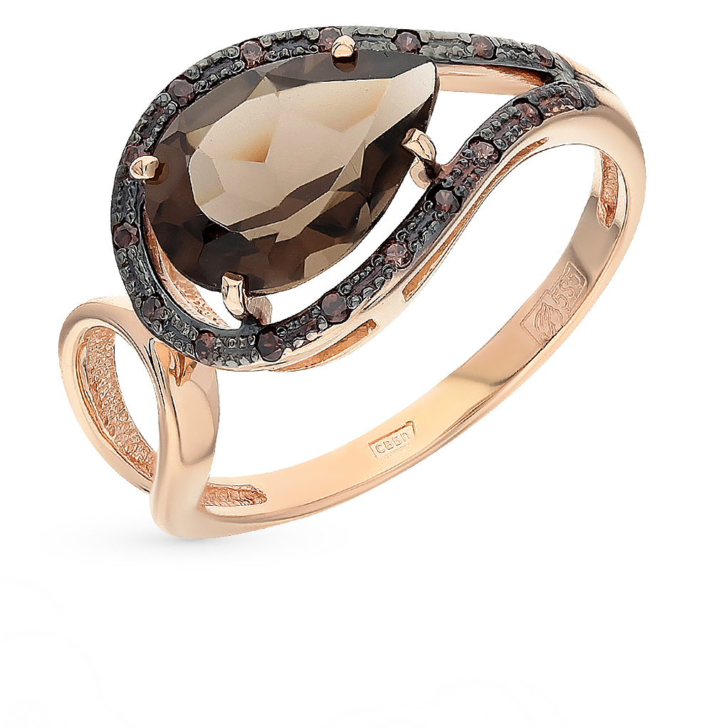 Золотое кольцо с раухтопазом и фианитами в Самаре