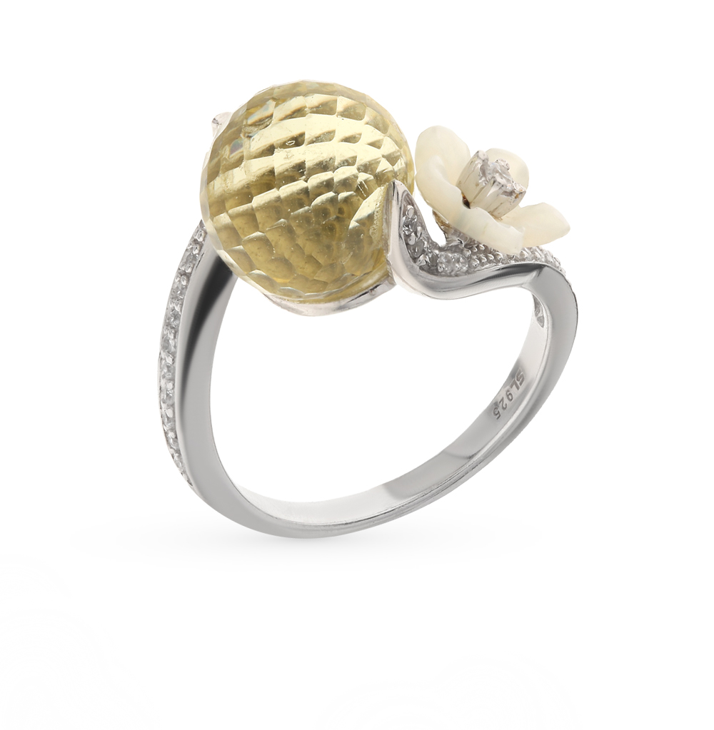 Фото «Серебряное кольцо с перламутром, фианитами и алпанитом»