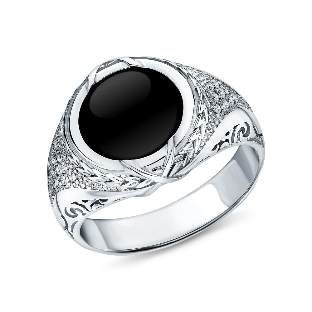 Серебряное кольцо с фианитами и ониксом в Екатеринбурге