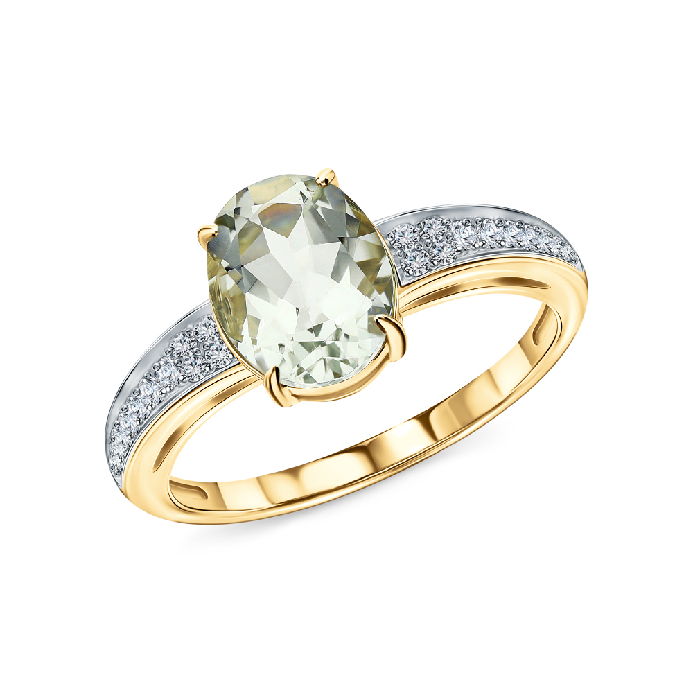 Фото «Золотое кольцо с празиолит и бриллиантами»