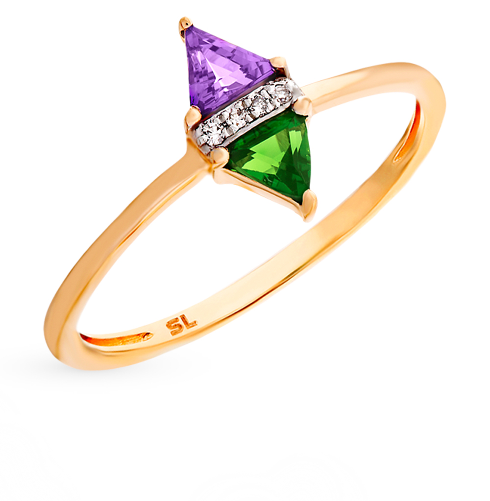Золотое кольцо с аметистом и бриллиантами в Ростовe-на-Дону