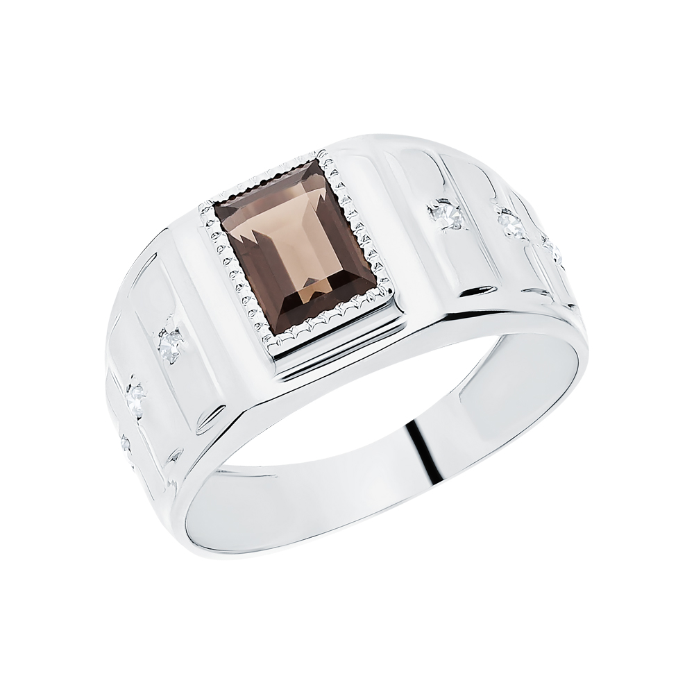 Фото «Серебряное кольцо с фианитами и кварцами дымчатыми»