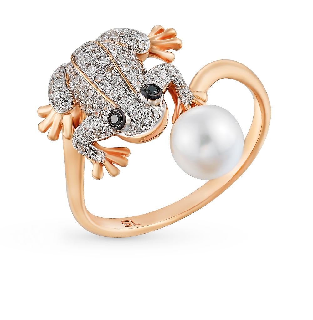Золотое кольцо с жемчугом и бриллиантами в Краснодаре