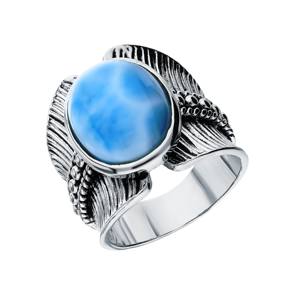 Серебряное кольцо с ларимаром: белое серебро 925 пробы, ларимар — купить в интернет-магазине SUNLIGHT, фото, артикул 158406