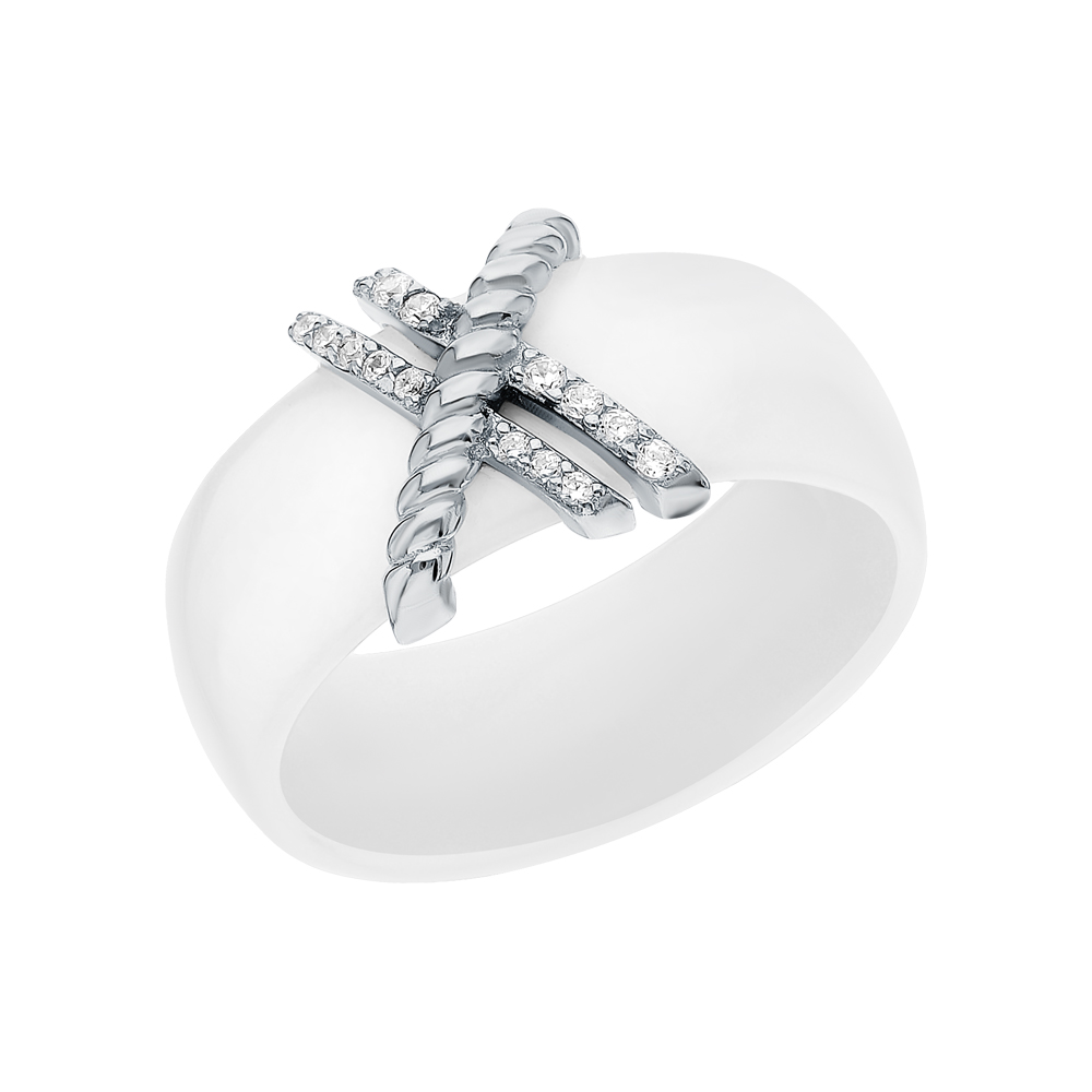 Серебряное кольцо с кубическим цирконием и керамикой в Новосибирске