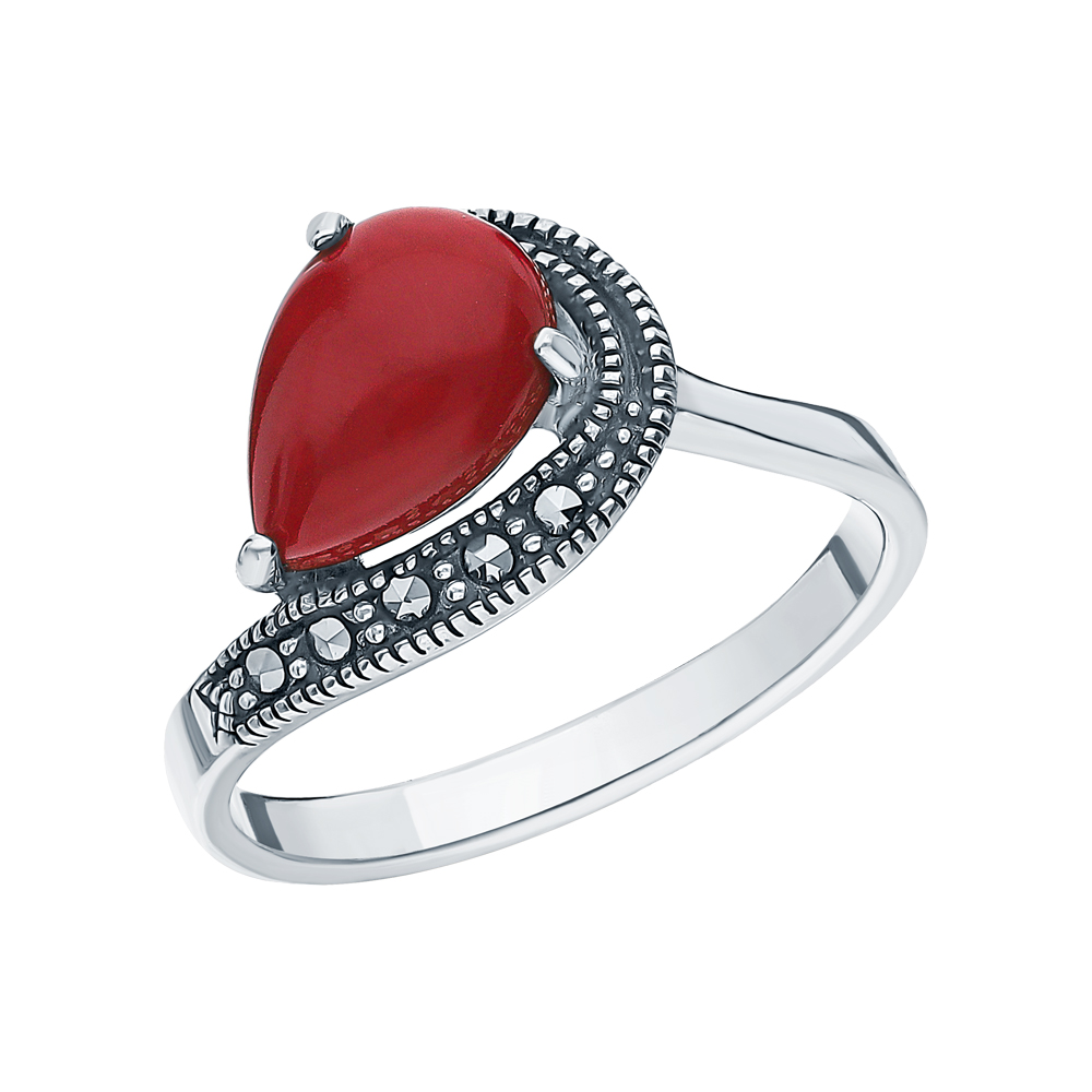 Серебряное кольцо с кораллом и марказитами swarovski в Краснодаре