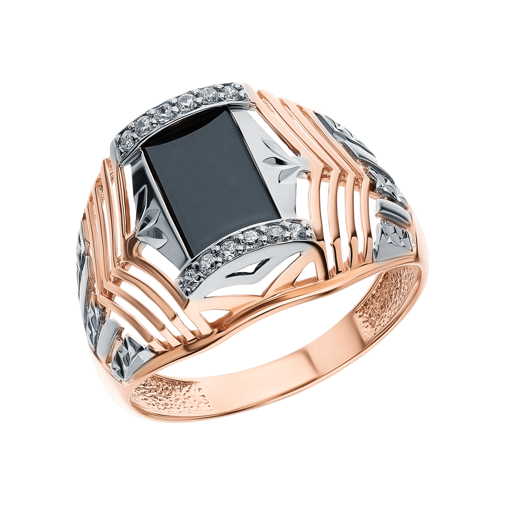 Золотое кольцо с кубическим цирконием и ониксом в Ростовe-на-Дону