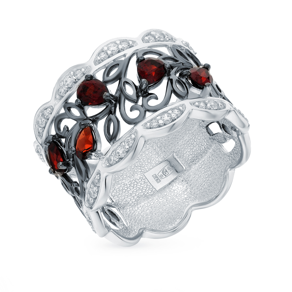 Серебряное кольцо с гранатом и фианитами SOKOLOV 92011307 в Екатеринбурге