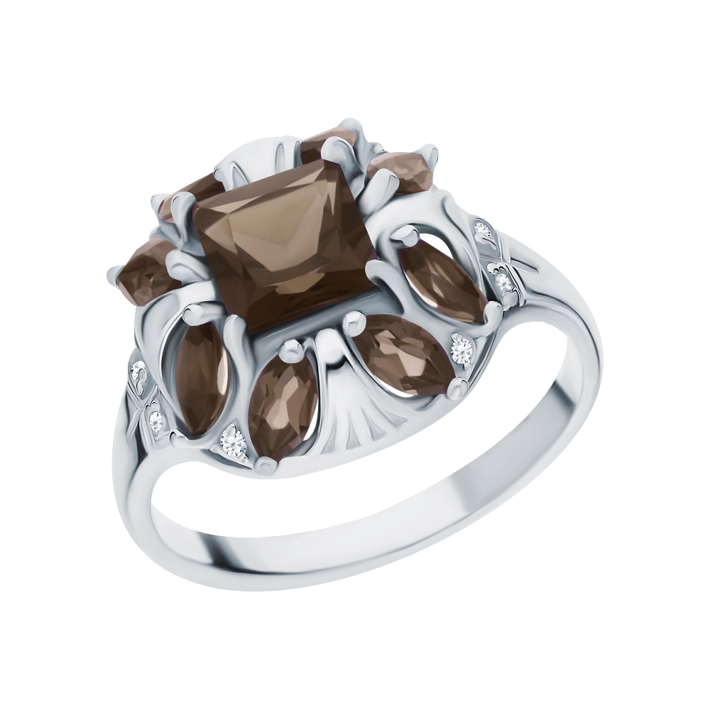 Фото «Серебряное кольцо с фианитами и кварцем»