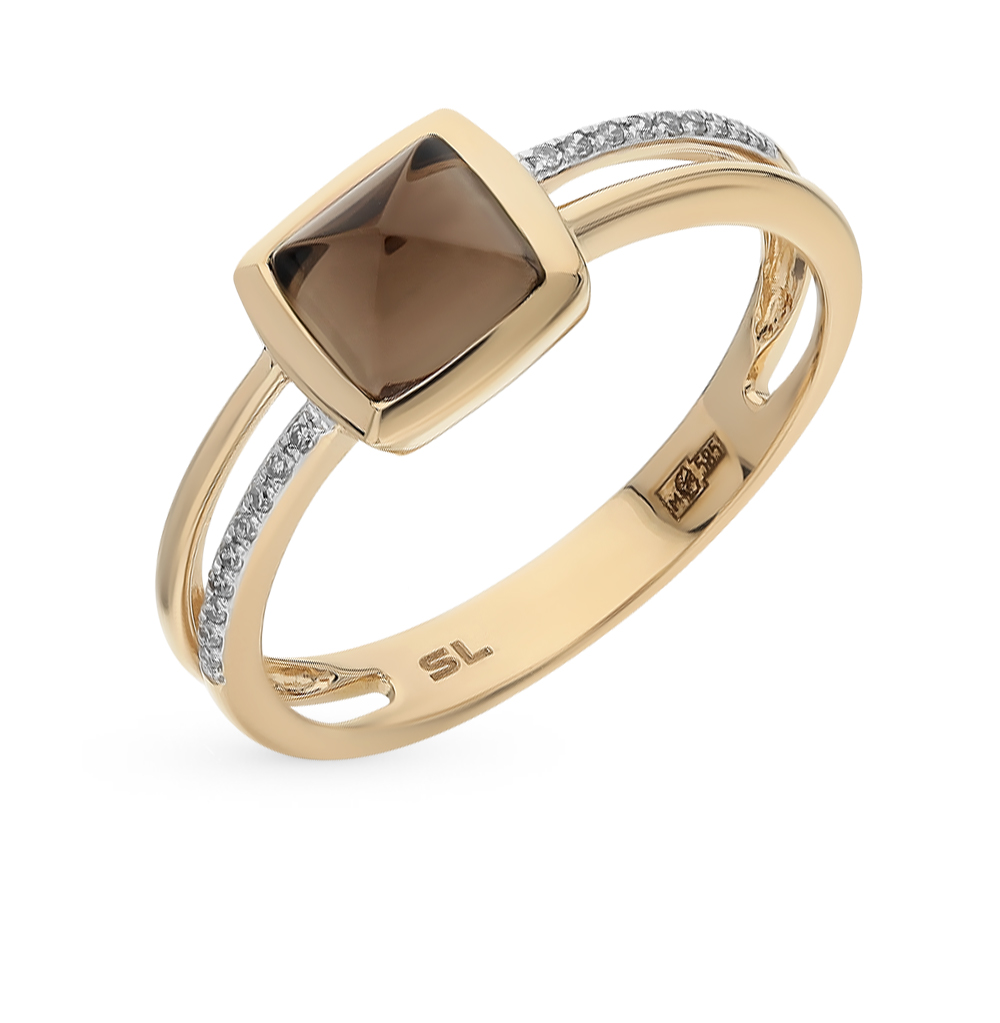 Золотое кольцо с раухтопазом и бриллиантами в Самаре