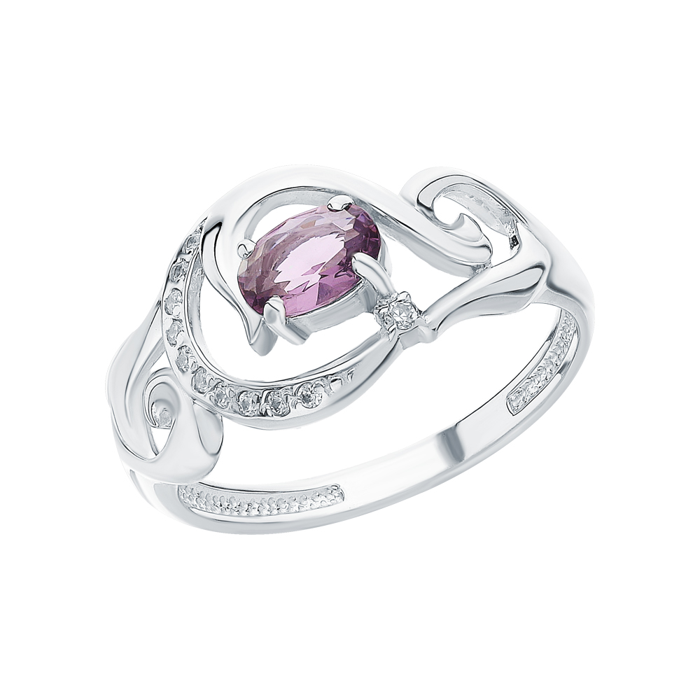 Фото «Серебряное кольцо с фианитами, ювелирным стеклом и аметистом»