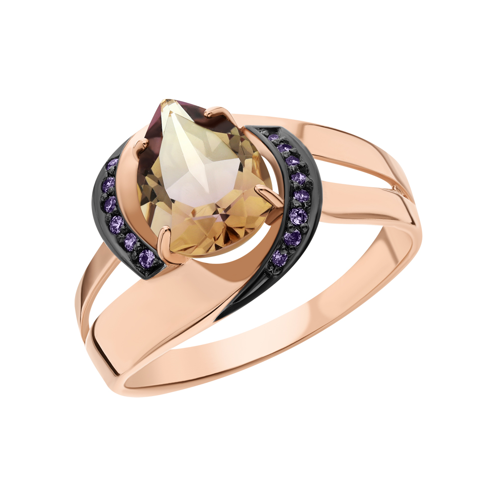 Фото «Золотое кольцо с фианитами и аметрином»