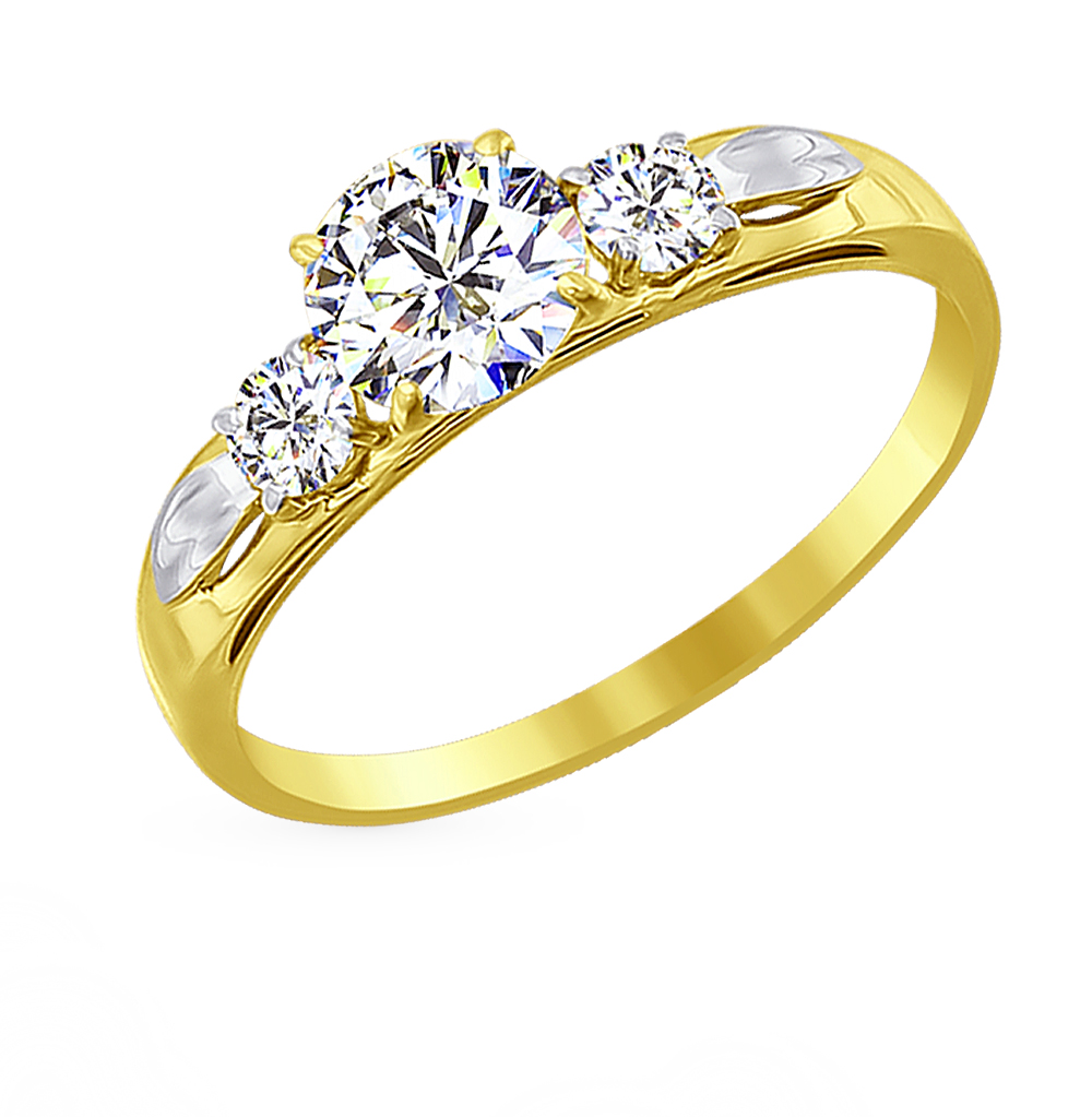 Золотое кольцо с бриллиантом и фианитами 585