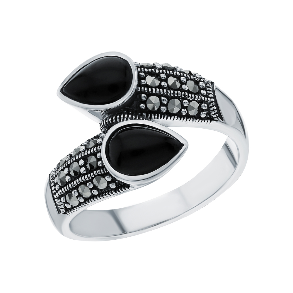 Серебряное кольцо с ониксом и марказитами в Новосибирске