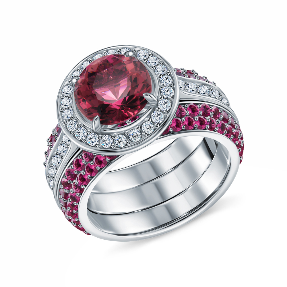 Фото «Золотое кольцо с рубеллитами, турмалинами и бриллиантами»
