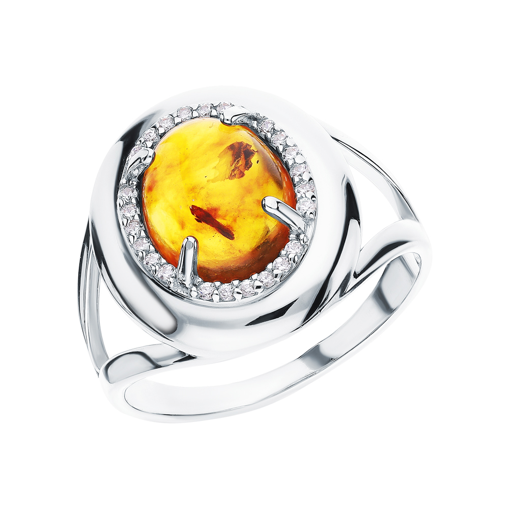 Серебряное кольцо с янтарем и кубическим цирконием в Самаре