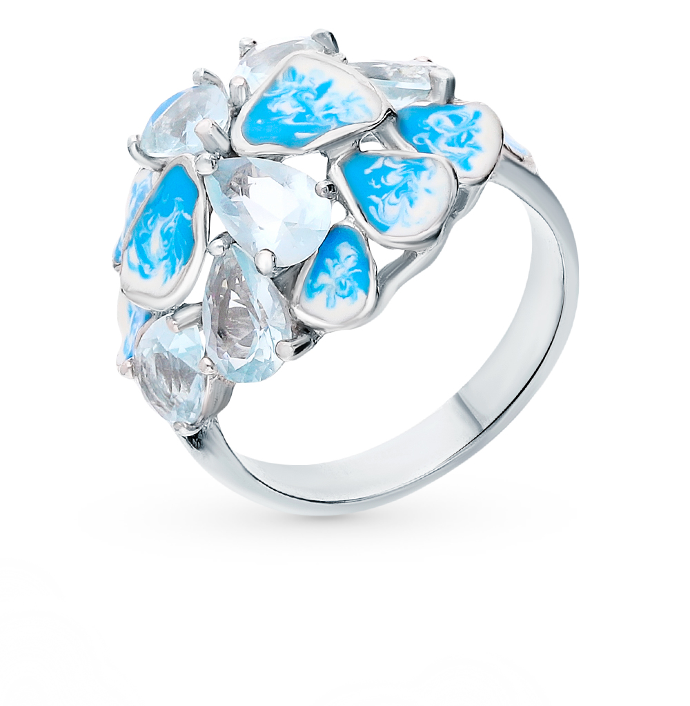 Серебряное кольцо с эмалью и кварцем в Самаре